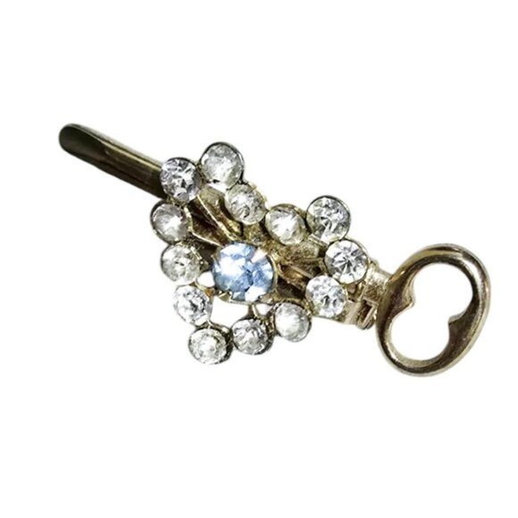 Vintage Rhinestone Heart Key Brooch (A8105) - Picture 3 of 6